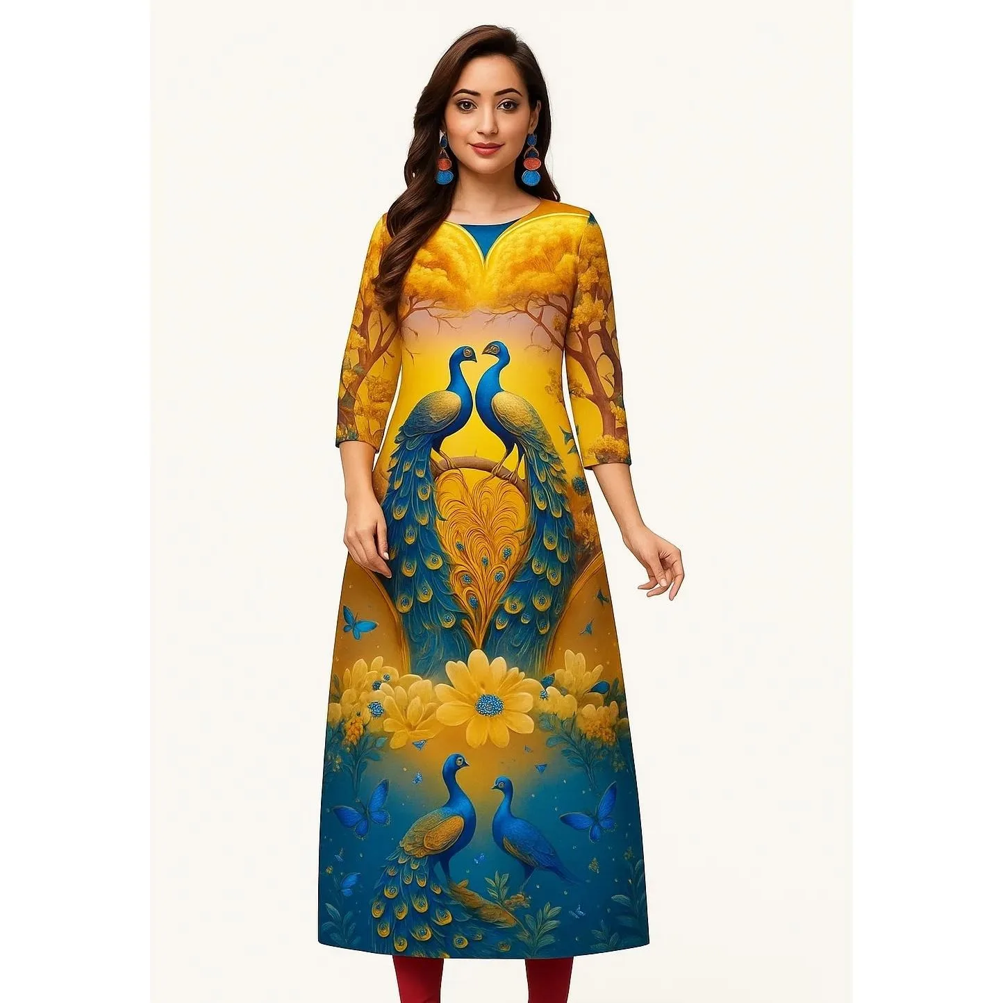 

Мусульманское женское модное удобное платье Kurtta, прямое повседневное этническое платье-кафтан с павлином, Vestidos Longos, марокканское платье-кафтан