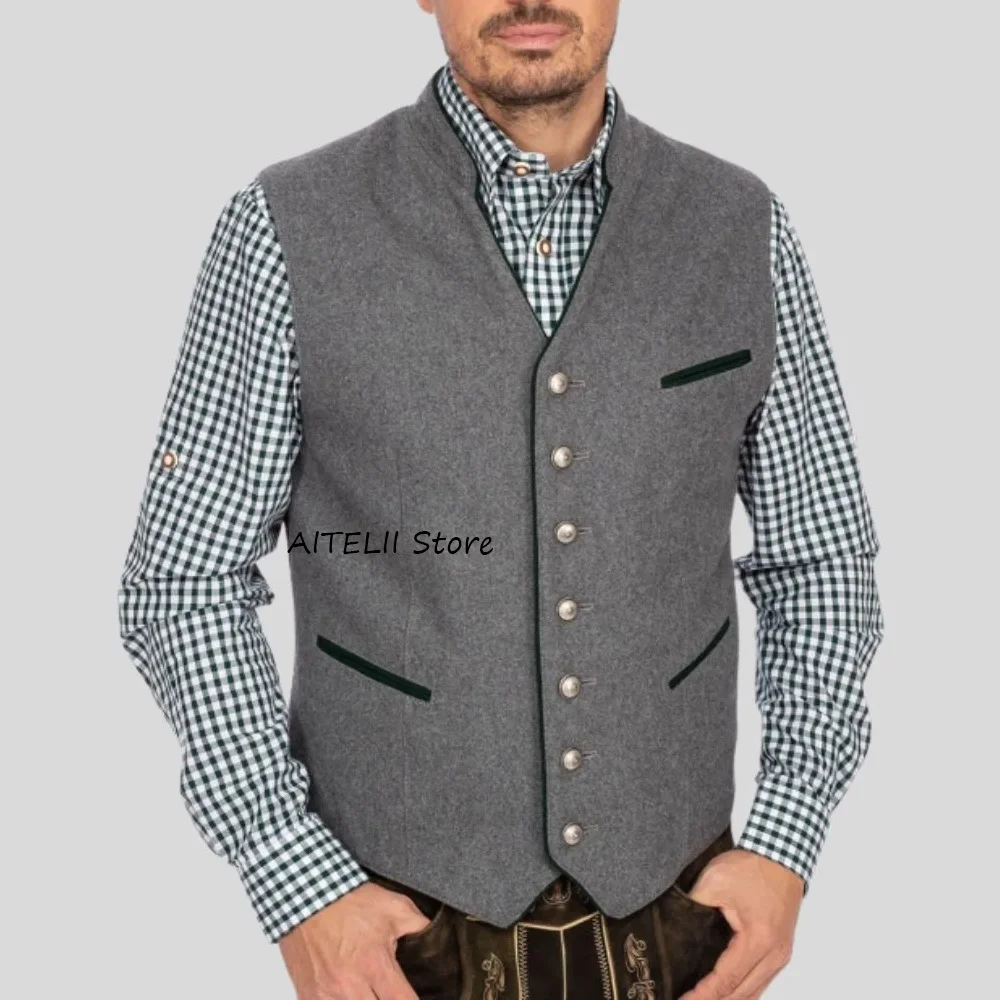 

Мужской жилет с одним карманом, однобортный, повседневный и стильный воротник-стойка, облегающий крой из шерстяной ткани, элегантный мужской жилет