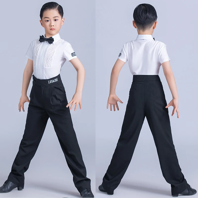 Children Latin Dance Training Costume Boy's Samba Tango Dancing Clothes Cha Cha Waltz Dancer Short Sleeves Tops Pnats Set VBH937