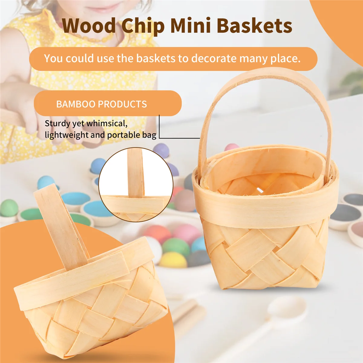 High-end 12Pcs Wood Chip Mini Baskets Manual Woven Baskets Ornaments Candy Storage Box
