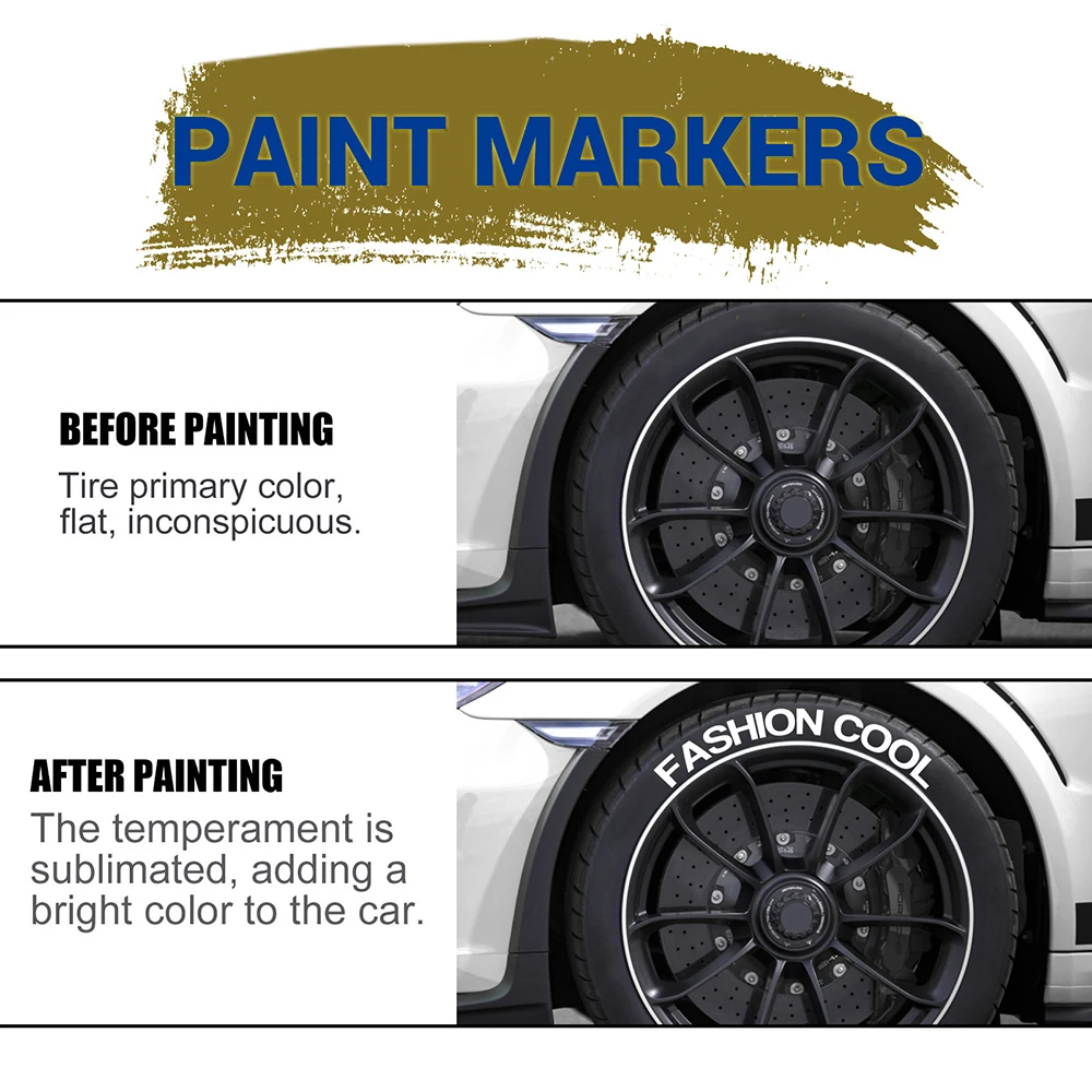 3/6/12pcs White Paint Pen Marker Waterproof Cars Wheel Oily Mark Pen Auto Rubber Tire Paint Pen Permanent Paint Marker Graffiti