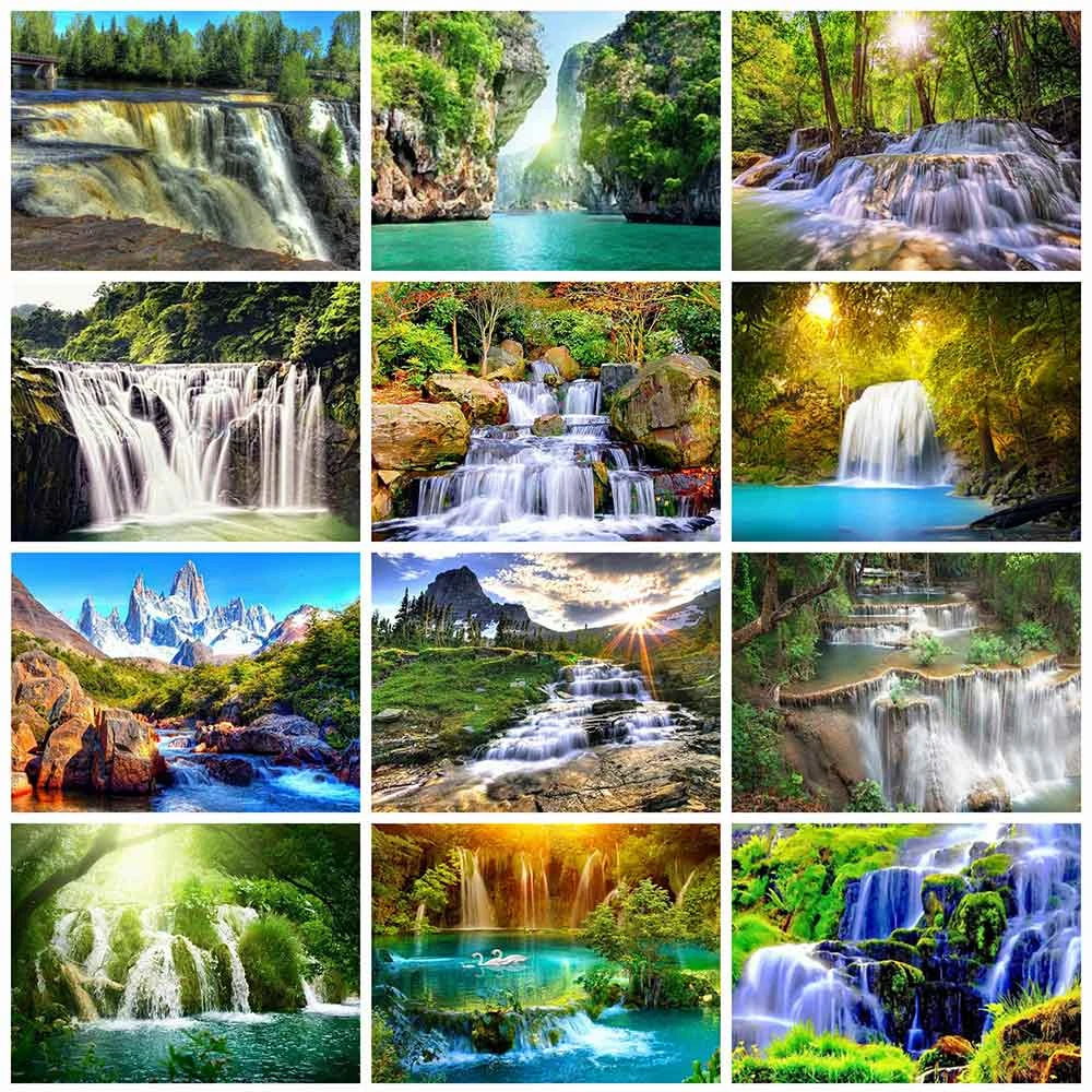 

Diamond Painting Cross Stitch Waterfall Full Square Rhinestone Mosaic Diamond Embroidery Scenery 5D DIY Home Decor