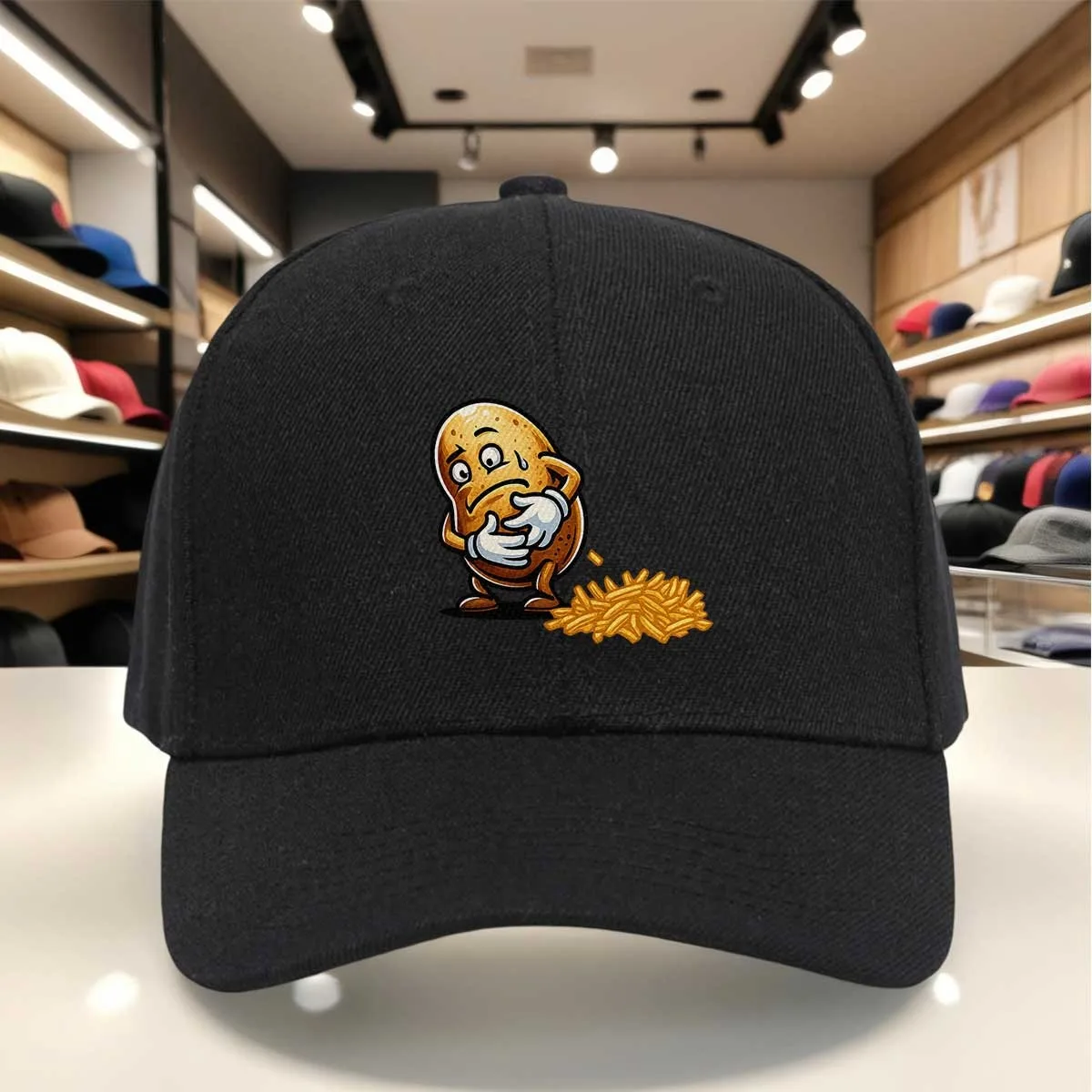 Cute Cartoon Sad Potato Print Baseball Cap - Funny Food Themed Adjustable Cap with French Fries Design for Casual Wear, Funky St