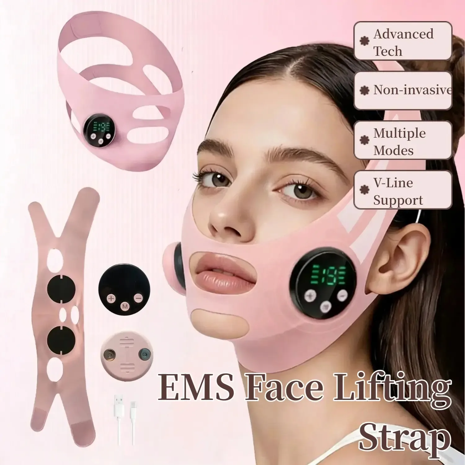 

EMS-массажер для лифтинга лица: пояс для подтяжки подбородка и щек, коррекции овала лица, устранения второго подбородка, прибор для ухода за кожей