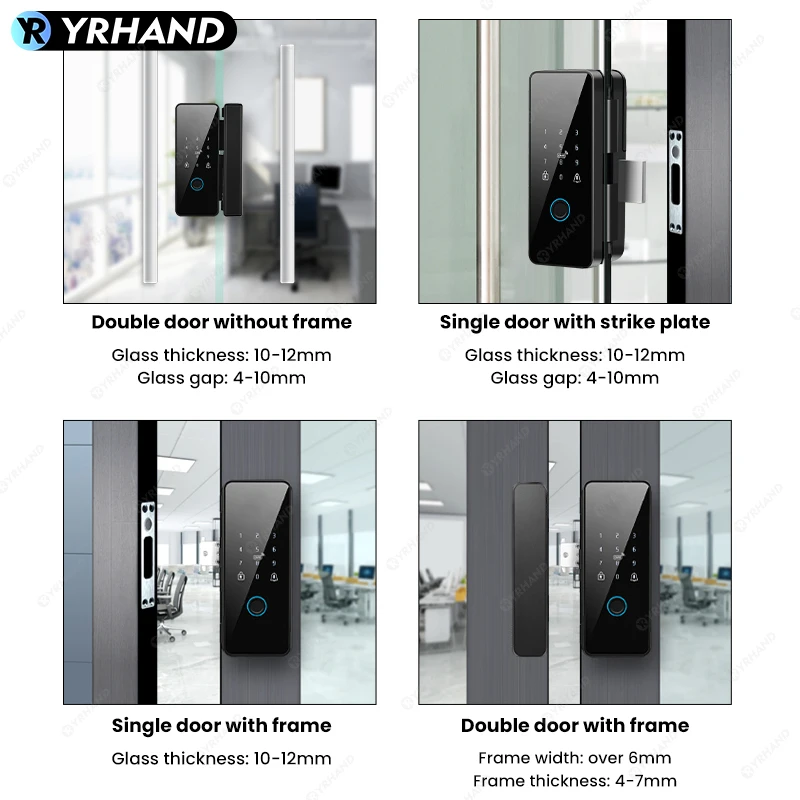 Tuya APP Smart Biometric Electronic Glass Door Fingerprint Lock Bluetooth Lock 13.56Mhz RFID Control Keyless Unlock For office
