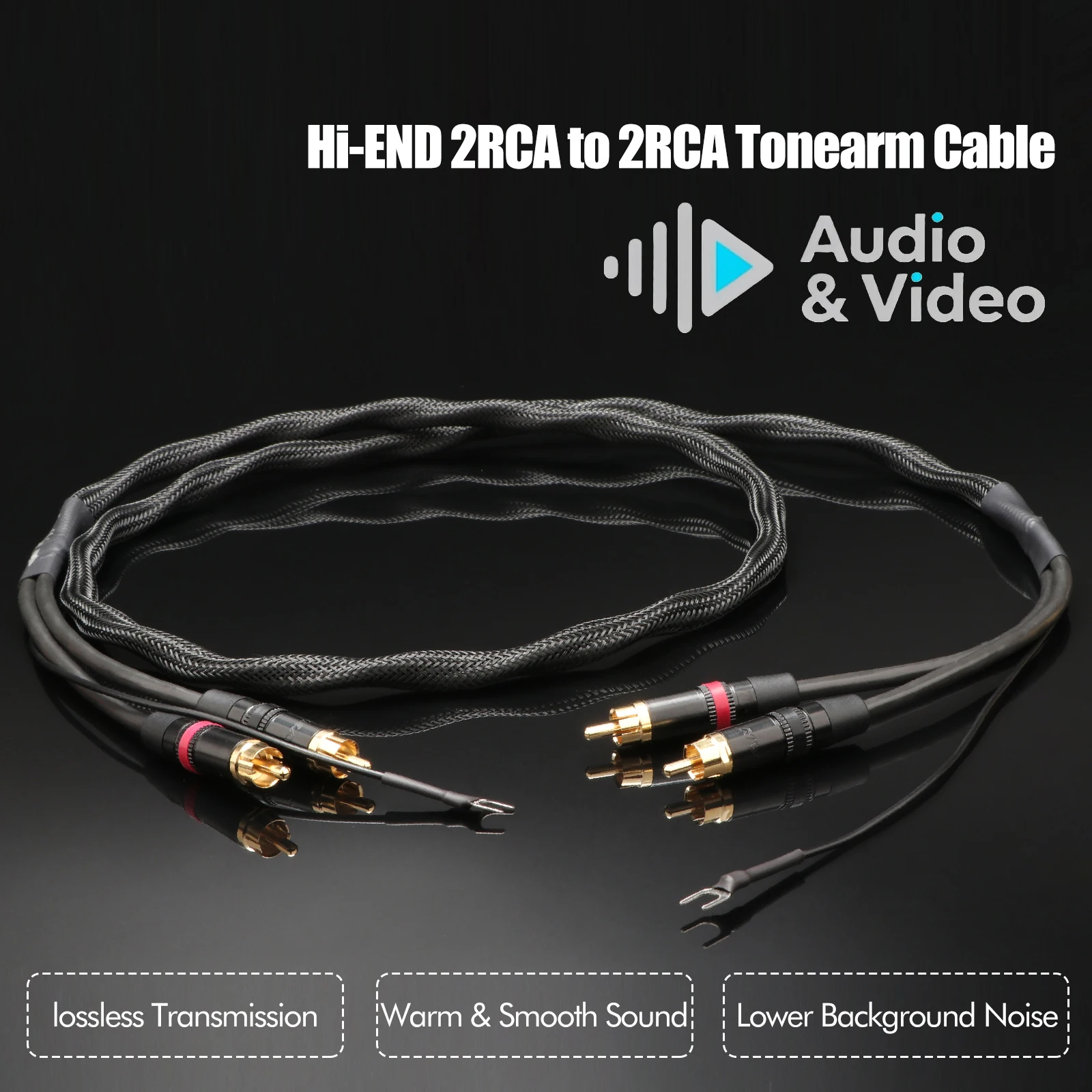 1PCS 90 Degree 5 Pin DIN to 2RCA Phono Cable Tonearm Cable With U Spade Ground WireTurntable Audio Interconnect Cord