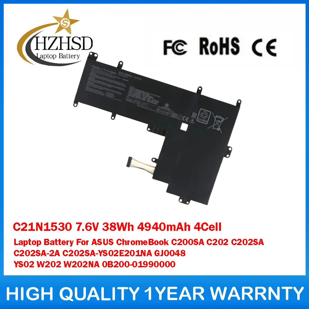 

C21N1530 7.6V 38Wh 4940mAh 4Cell Laptop Battery For ASUS ChromeBook C200SA C202 C202SA C202SA-2A C202SA-YS02E201NA GJ0048 YS02