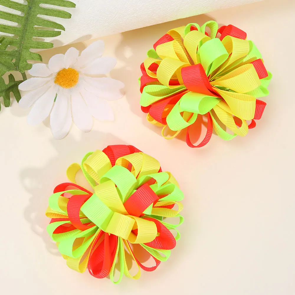 2Pcs Sweet Ribbon Floral Bow Hair Clip For Girls Handmade Princess Children Hairpins Kids Barrettes Headwear Hair Party Tools