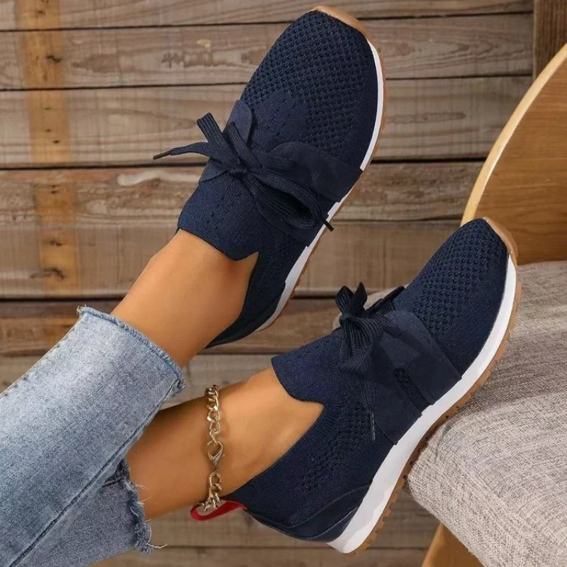 2024 Brown Knit Breathable Womens Sneakers Shoes New Platform Flats Woman Plus Size 43 Non Slip Casual Shoes Mesh Tenis De Mujer