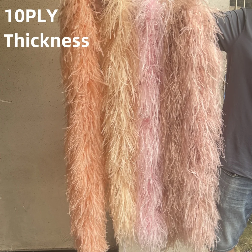 10PLY Fluffy Natural Ostrich Feather Boa Trim 1 to 5 Meters Custom Length for Shawl Wedding Dress Sewing Carnival Stage Costume