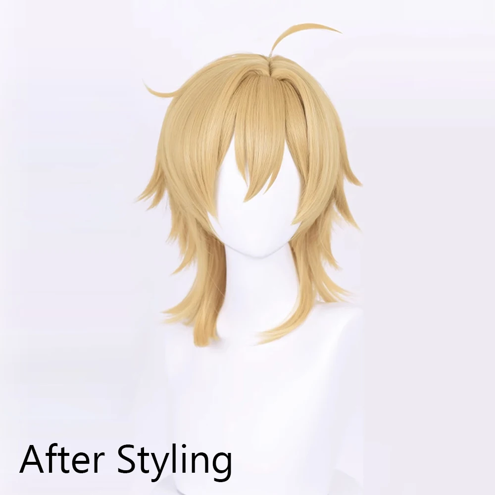 Mullet Head Short Straight Synthetic Wig Blonde Anime Game Cosplay Fluffy Wig Heat Resistant for Daily Party