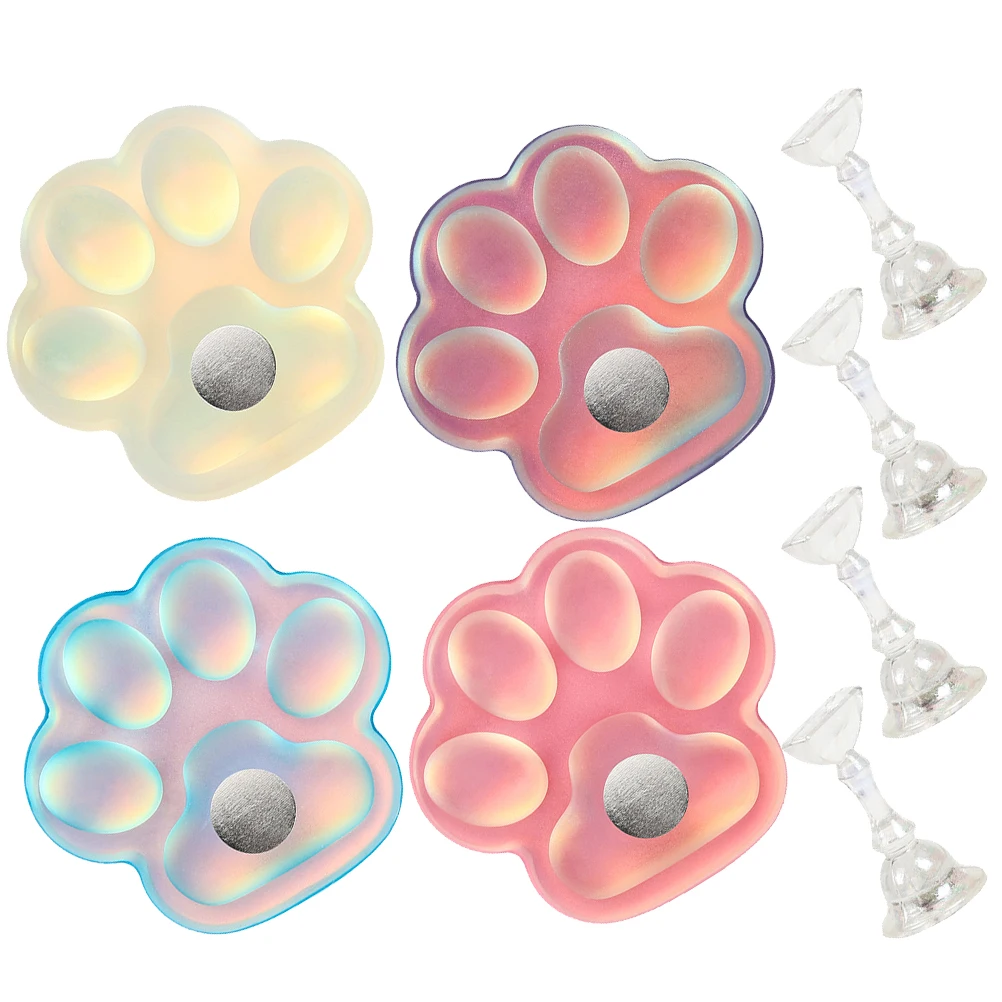 

4 Sets Nail Practice Claw Design Resin Material Press On Nails Display Bracket Portable Manicure Tray Pink