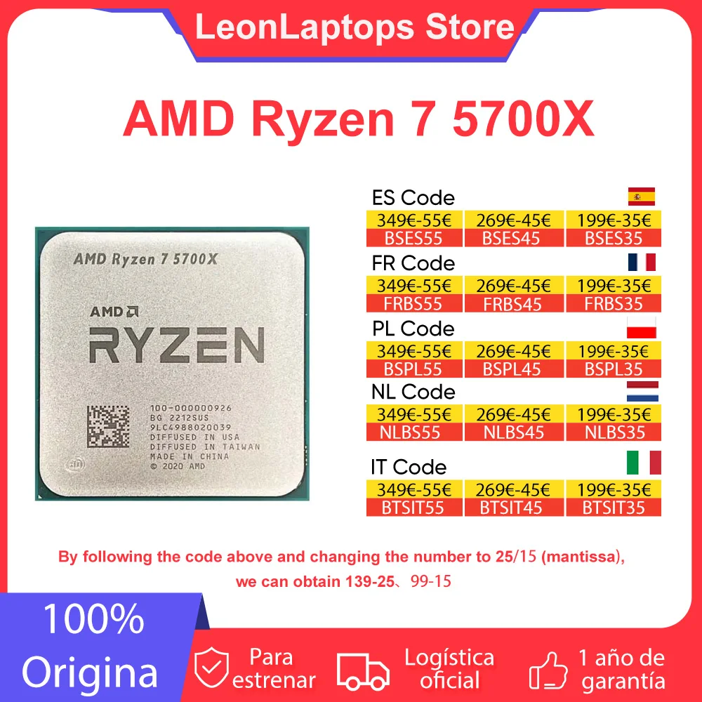 AMD Ryzen 7 5700X R7 5700X 4,6 GHz 8 Core 16 Thread 65W Processore CPU 7NM L3 = 32M Socket AM4 Processore da gioco ma senza dispositivo di raffreddamento