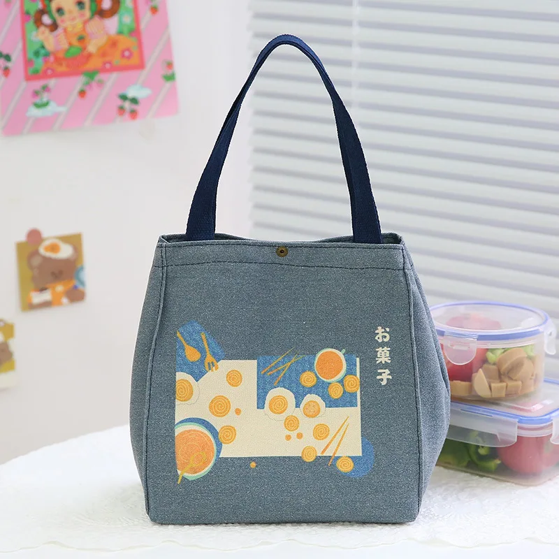 Japanese Style Pattern Cooler Lunch Box Portable Insulated Canvas Lunch Bag Thermal Food Picnic Lunch Bags For Women Kid