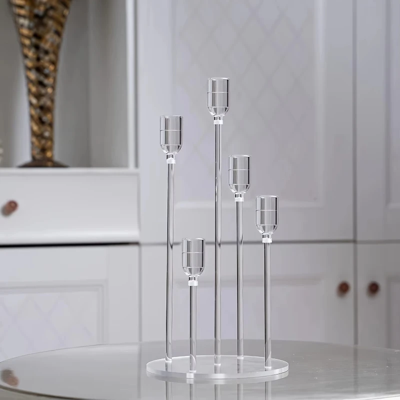 5 Arm Taper Candle Holders Acrylic Candle Holder Centerpieces for Party Home Decor Christmas Decoration Wedding Event Party