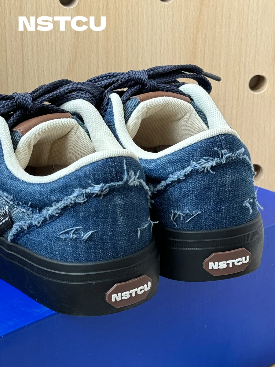

Retro Style Skate Shoes for WomenNSTCU Vintage Denim Blue Canvas Casual Board Shoes Thick Bottom round Toe Deep Mouth