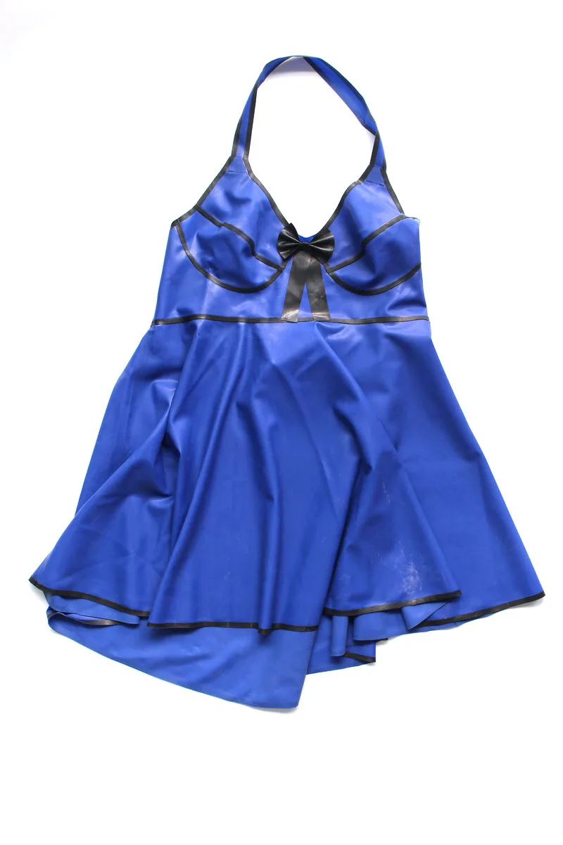 Women's dress dark blue  three-dimensional chest tailoring double-layer bow at the front open back (instock）
