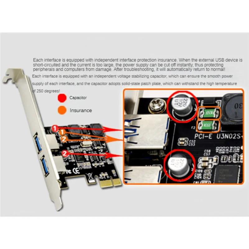 PCI Express X1 إلى USB 3.0 5Gbps 2-Port Type C Riser Card Hub محول وحدة تحكم مناسبة للكمبيوتر المكتبي