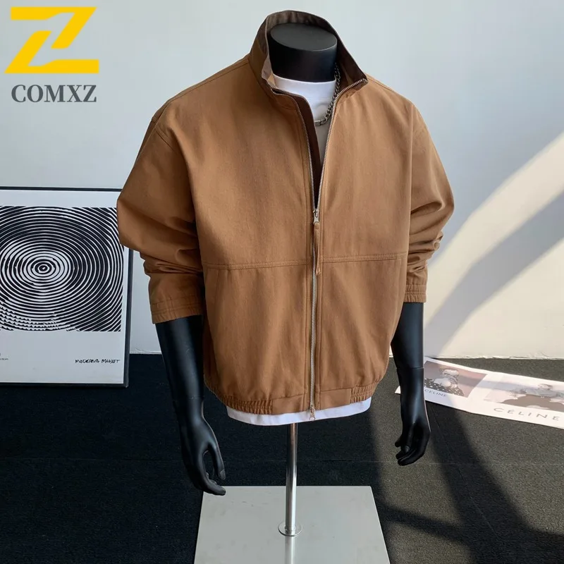 

COMXZ 2025 Autumn Men Casual Jacket American style Wear Trendy Loose Fit Versatile Stand Collar Warm loose Lightweight Coat