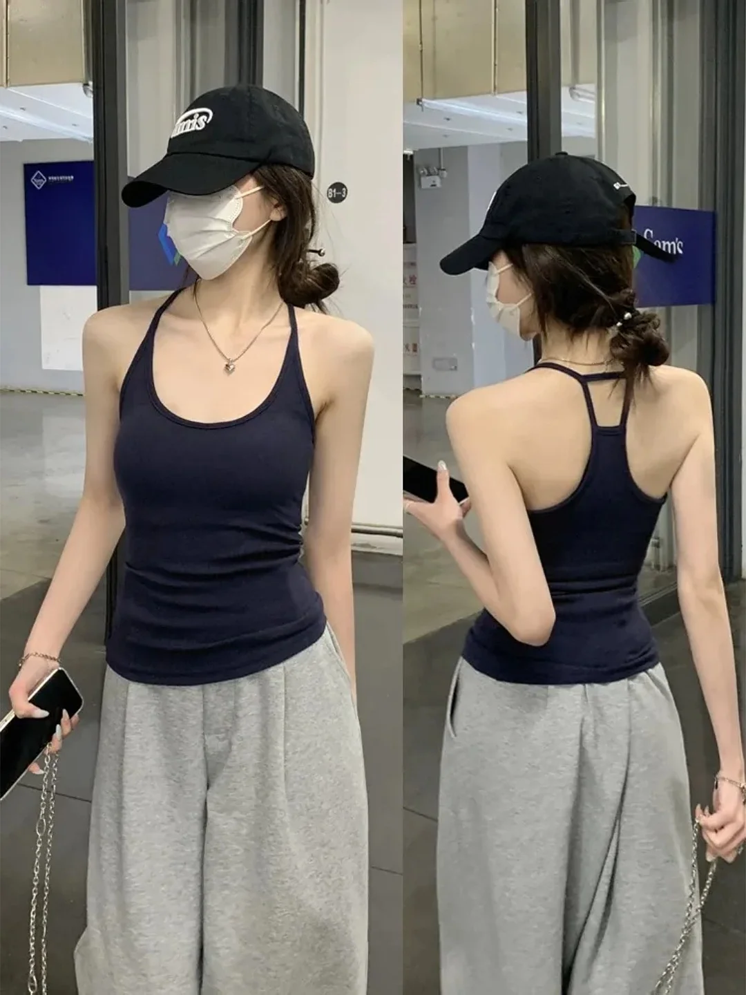Summer Outfit Women's U-Neck Hanging Strap Vest Large Size Advanced Sensation with Chest Pad Base Shirt Sexy Girl Style Workwear