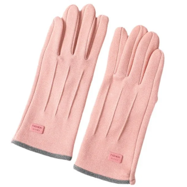 Gloves Winter Women Spring-Autumn Style Korean Version Thin Elastic Riding Student Windproof Warm Fleece Lined Cold-Resistant