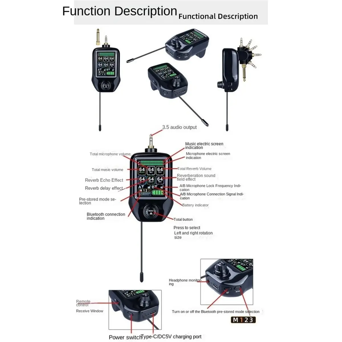 M510 Wireless Microphone Set with Infrared Frequency-Matching, 1-to-1, 15H Battery Life, Metal Body for Live Performance
