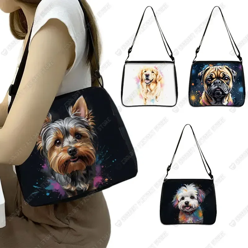 Akwarela malarstwo wzór psa torba na ramię owczarek niemiecki torebka damska torba Shih Tzu pies torba na ramię uchwyt na telefon