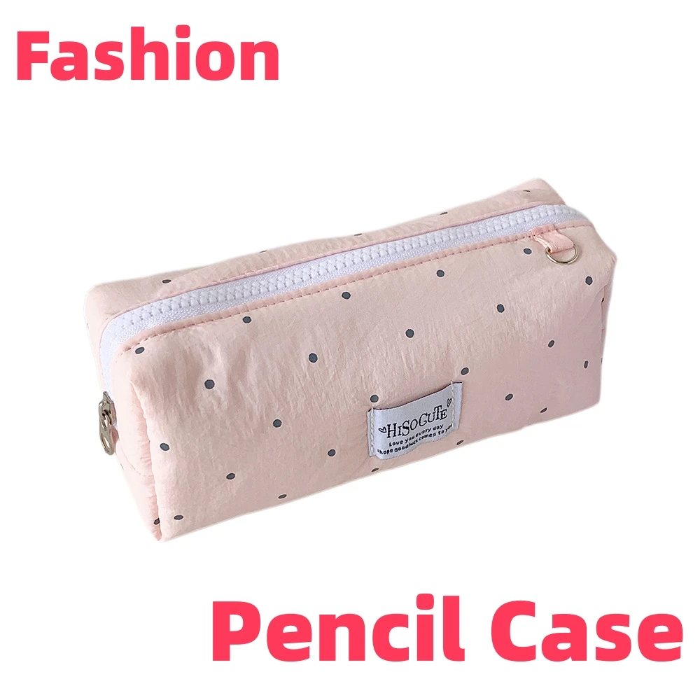 1pc Hot Selling Fashion Solid Color Dot Pencil Case Student Stationery Large Capacity Desktop Storage Pen Bag Kid School Supplie