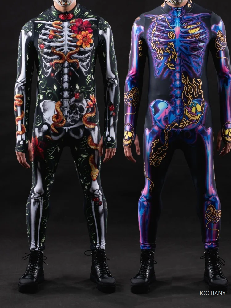 

Men's Colorful Skeleton Cosplay Bodysuit Children's Zentai Suit Parent-child Halloween Carnival Party Aerial Performance Tights