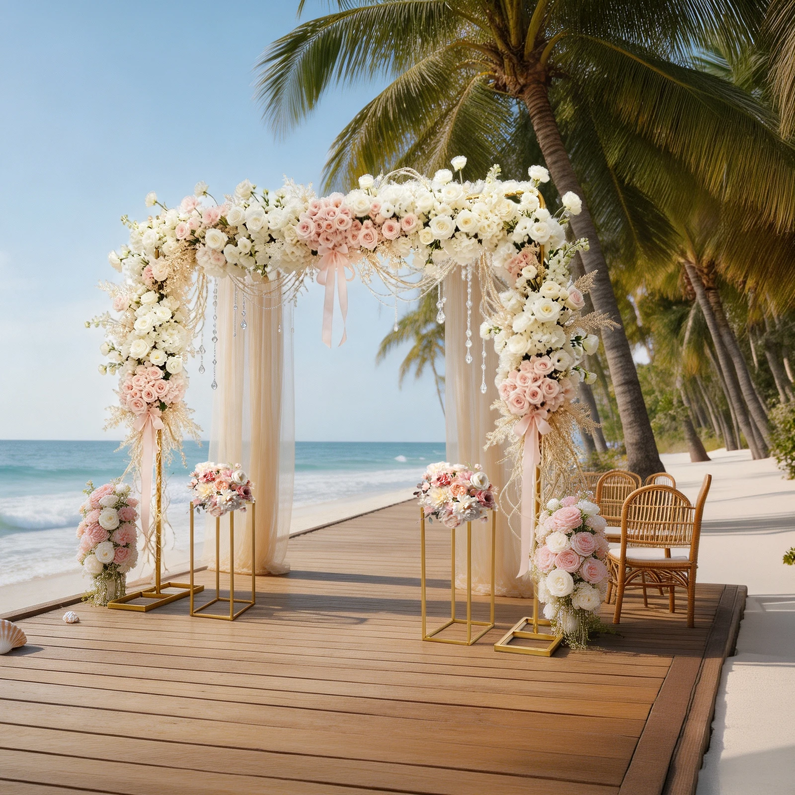 2x2m Balloon Stand with 2 Flower Stands Metal Wedding Arch Stand Set Wedding DIY Backdrop Decor Rack for Birthday Parties Christmas