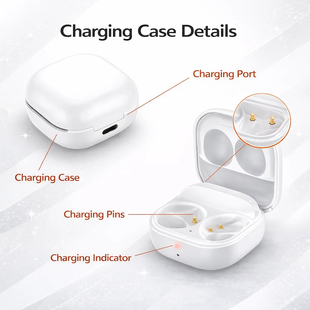 Wired Charging Case Compatible with Galaxy Buds 2 SM-R177,  450mAh Battery, Type-C, LED Light,Replacement Charger Box image 6