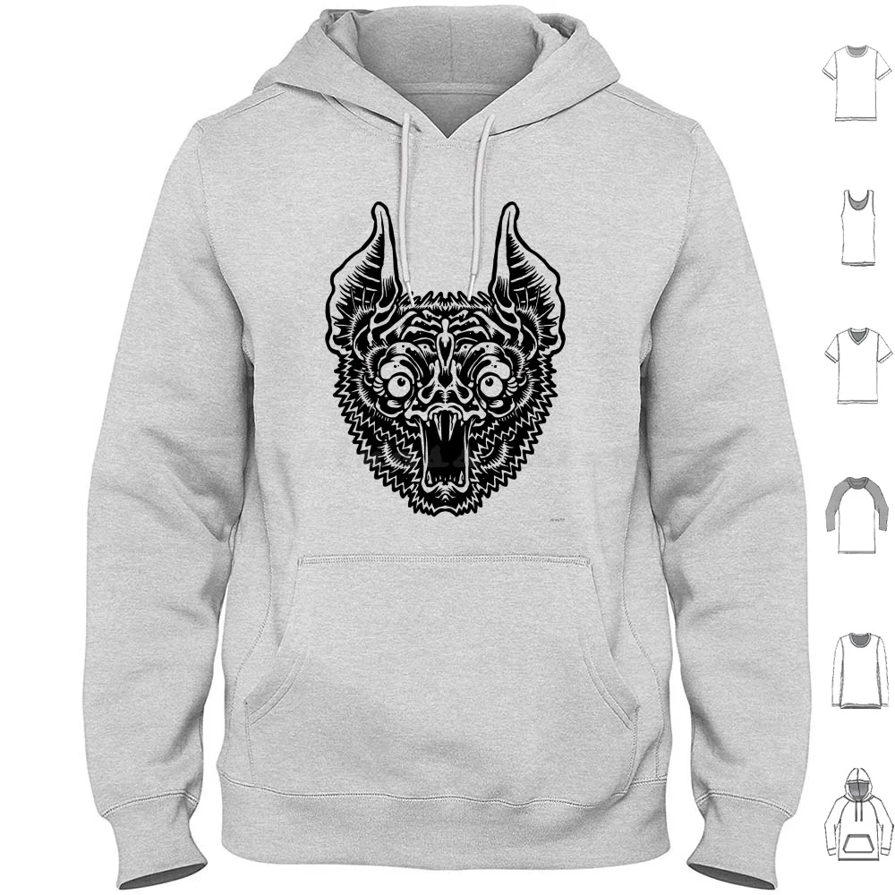 Best Bat Hoodie Cotton Long Sleeve Bat Head Ornament Animal Night Black