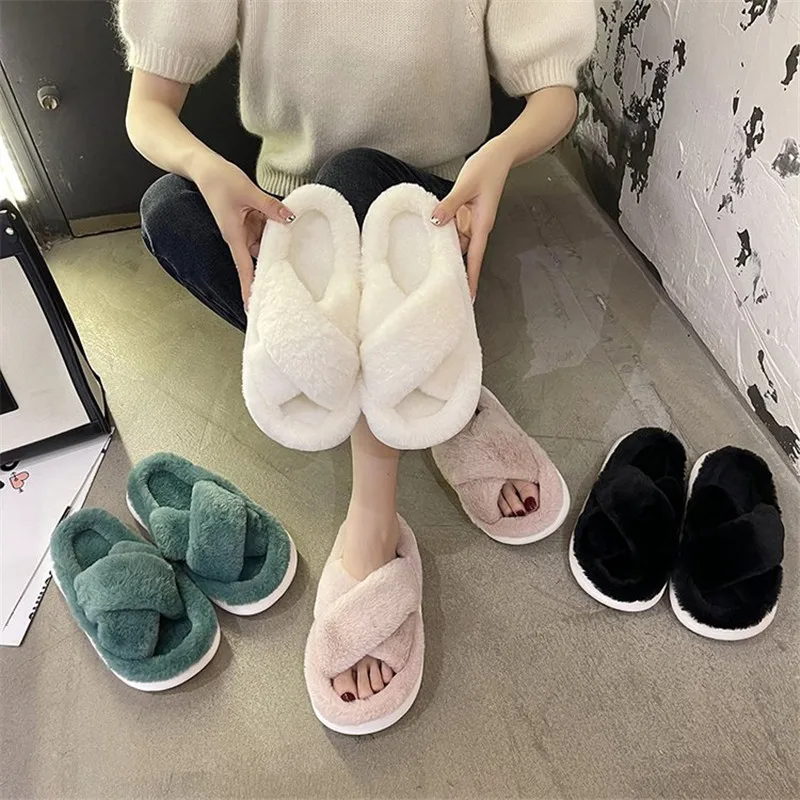 COOTELILI 2024 Winter House Slippers Women Female Faux Fur Women Warm Designer Platform Shoes Woman Flats Furry Slip on  40 41