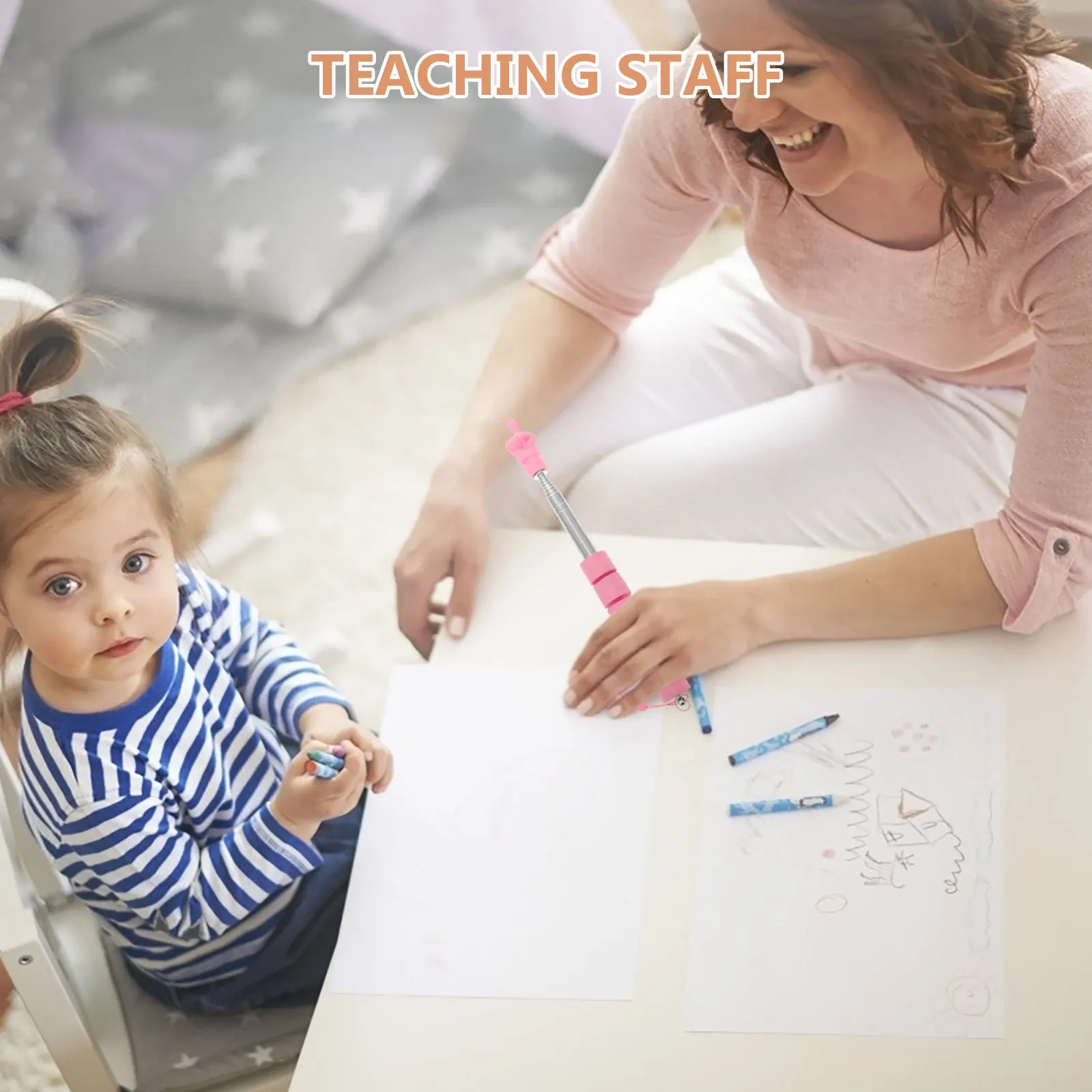 

Telescoping Sponge Stick Finger Reader Extendable Stainless Steel Teaching Aid for Classroom Early Learning Colorful Hand