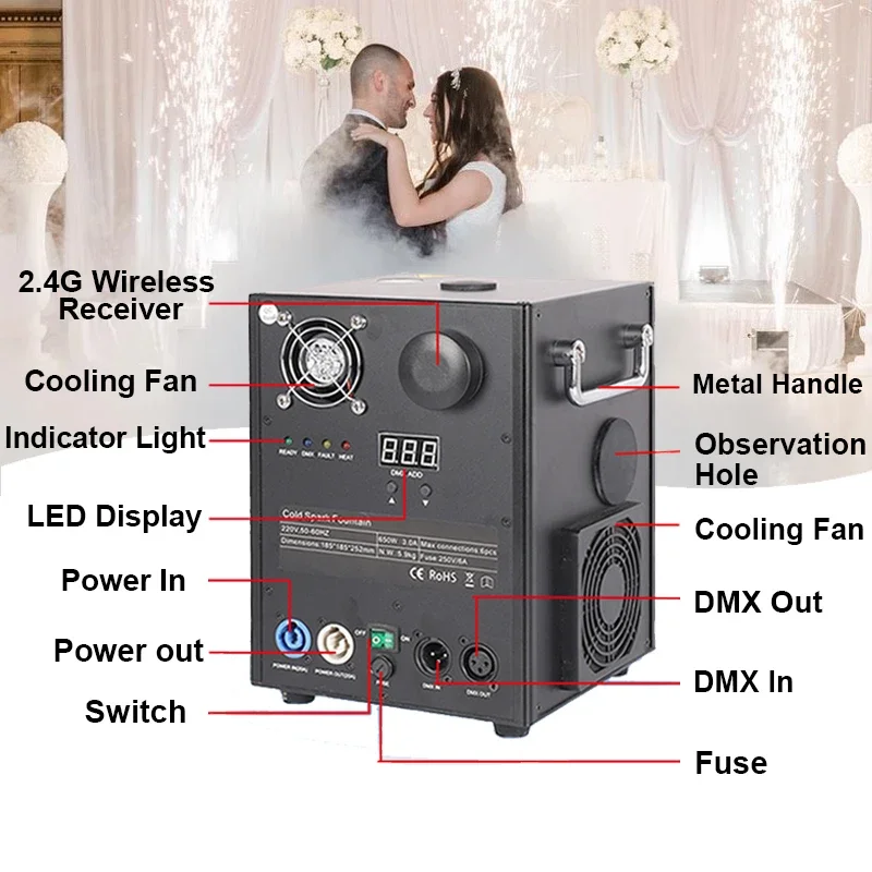 Grace Remote DMX Control 650W Cold Sparks Fireworks Birthday Wedding Cold Sparkler Machine