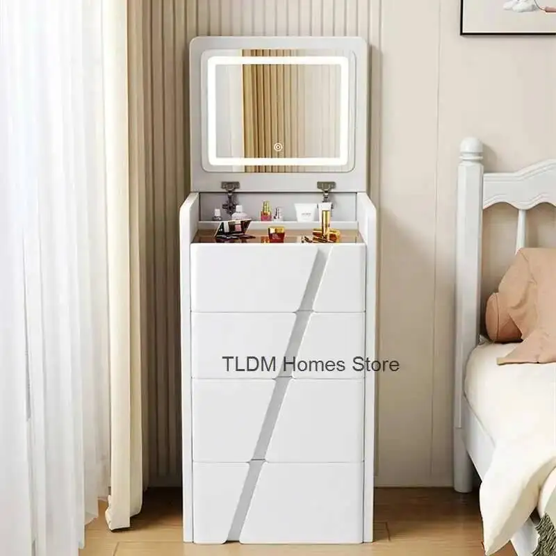 

Bedroom Furniture Modern Wooden Dressers Small Apartment Nordic Light Mirror Dressing Table Chinese Multi-drawer Storage Cabinet