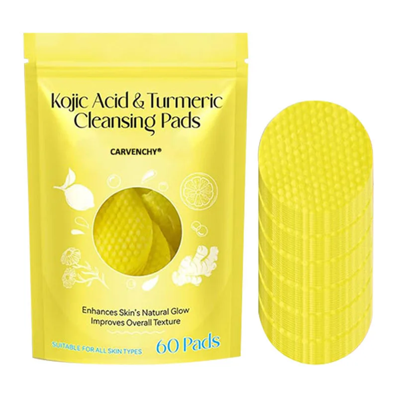 Płatki z kwasem kojowym i kurkumą do oczyszczania i złuszczania skóry.