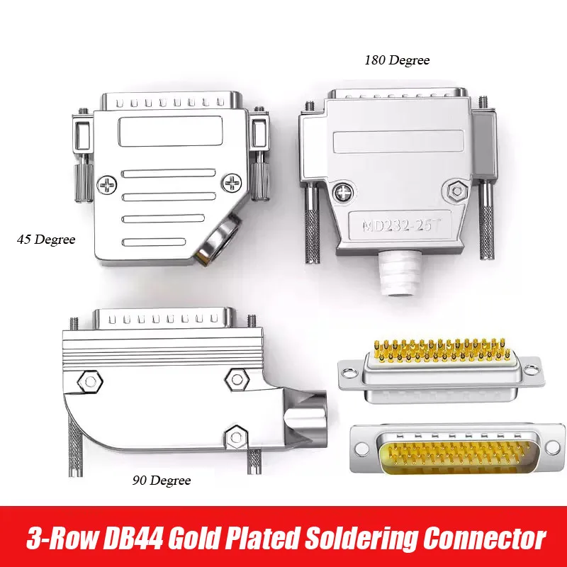 Industrial DB44 Male Female Plug HDB44 Pin 45/90 Degree Metal Shielded Shell Connector Gold-plated Copper 44Pin Terminal Head