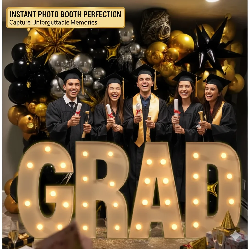 120cm LED GRAD Letter Light Up Sign Marquee Prop for Graduation Party Decoration School Event Photo Booth or Ceremony Backdrop