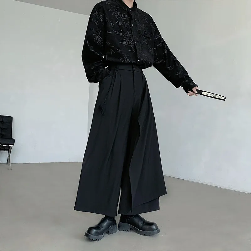 أنيق الرجال الظلام الانصهار Pantskirt موضة عادية فضفاض واسعة الساق دعوى السراويل للرجال اليابان YY مصمم نمط الفنان الملابس