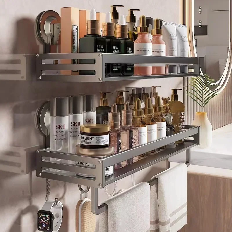Bathroom Shelf Suction Cup Shower Shelf Without Drilling Wall-Mounted Bathroom Organizer Bathroom Corner Storage Shelf