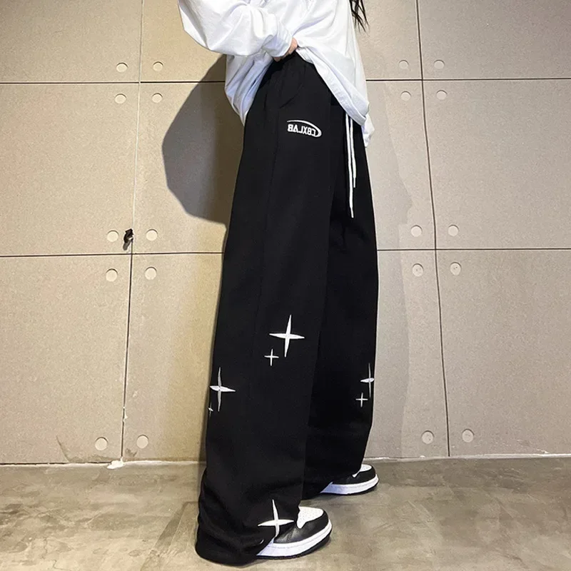 Korean Harajuku Parachute Pants Women Oversized Hip Hop Wide Leg Cargo Trousers Baggy Black Joggers Y2k Streetwear