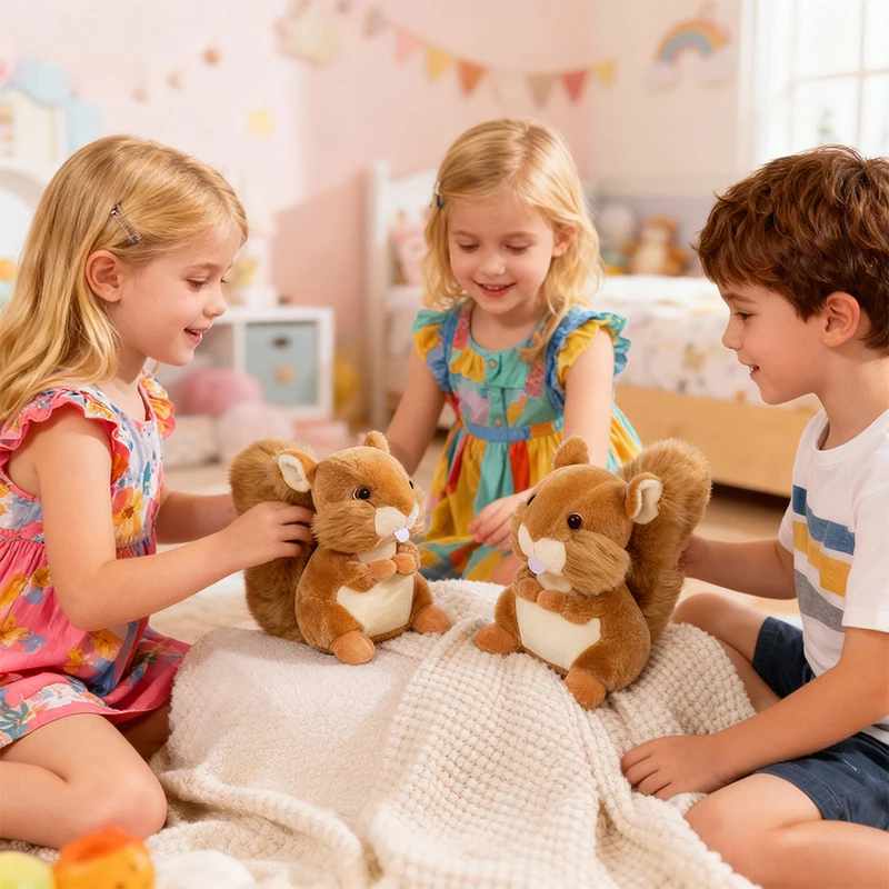 Adorável pelúcia de esquilo, brinquedo de pelúcia de cauda grande e fofa, boneca de esquilo pequeno fofo, presente de aniversário perfeito para crianças