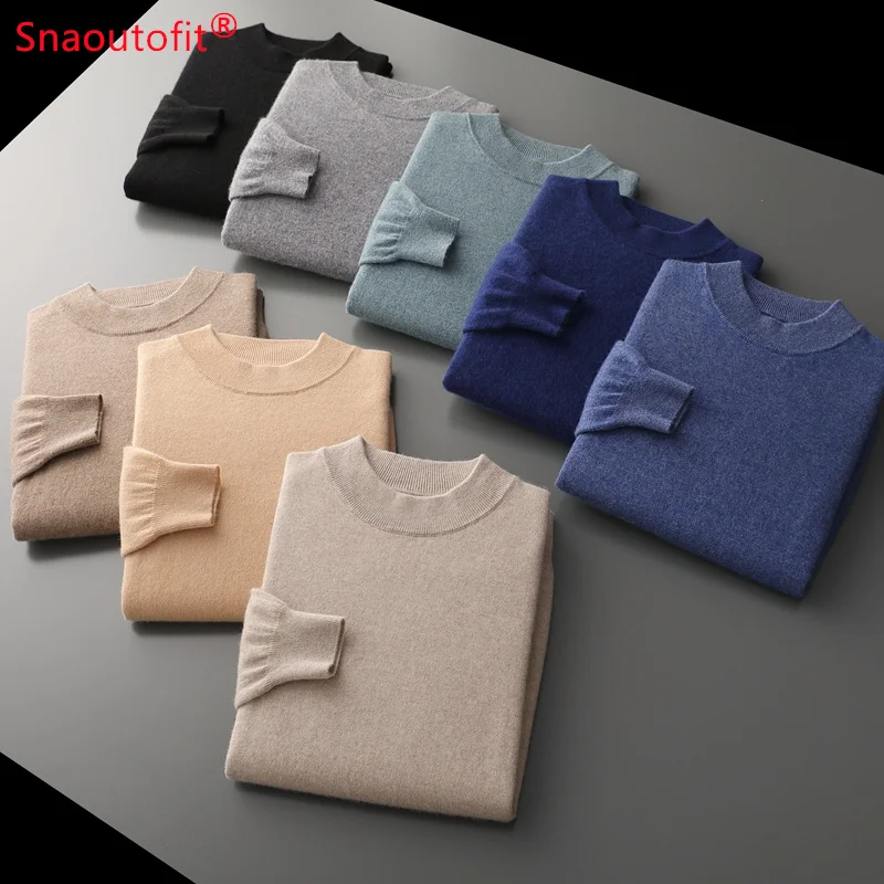 Men\'s Clothing Pure Cashmere Sweater Men\'s Half High Neck Business Casual Jumper Spring Autumn Basic Cashmere Knit Base Sweater