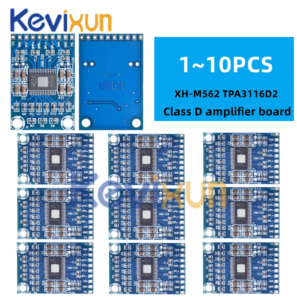 10pcs/DC 12V-24V 2x50W Dual Channel Mini Digital Amplifier D Class 50W+50W TPA3116D2 XH-M562 Amplifier 50W Power Amplifier Board