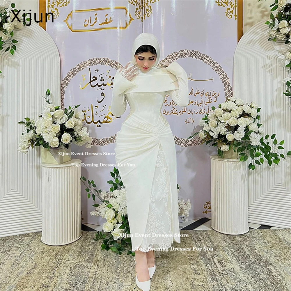 

Xijun Ivory Modest Prom Dresses Full Sleeves O-Neck Formal Wedding Dresses Lace Mermaid Saudi Arabric Prom Gowns 2025 Customized