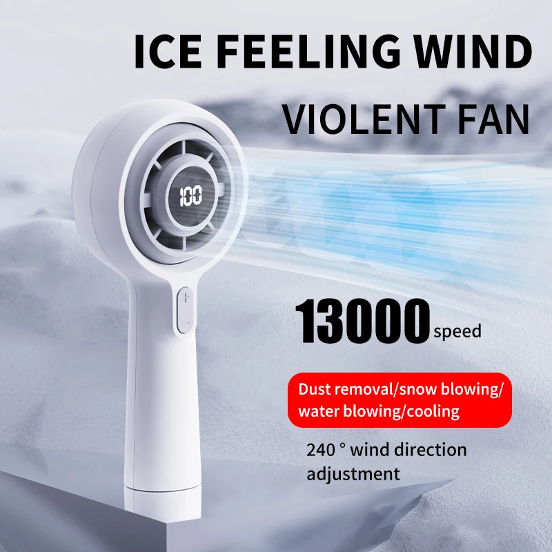 

3000mAh Portable Mini Fan High Speed Turbo Handheld Fan USB Rechargeable Digital Display Cooling Fan for Outdoor