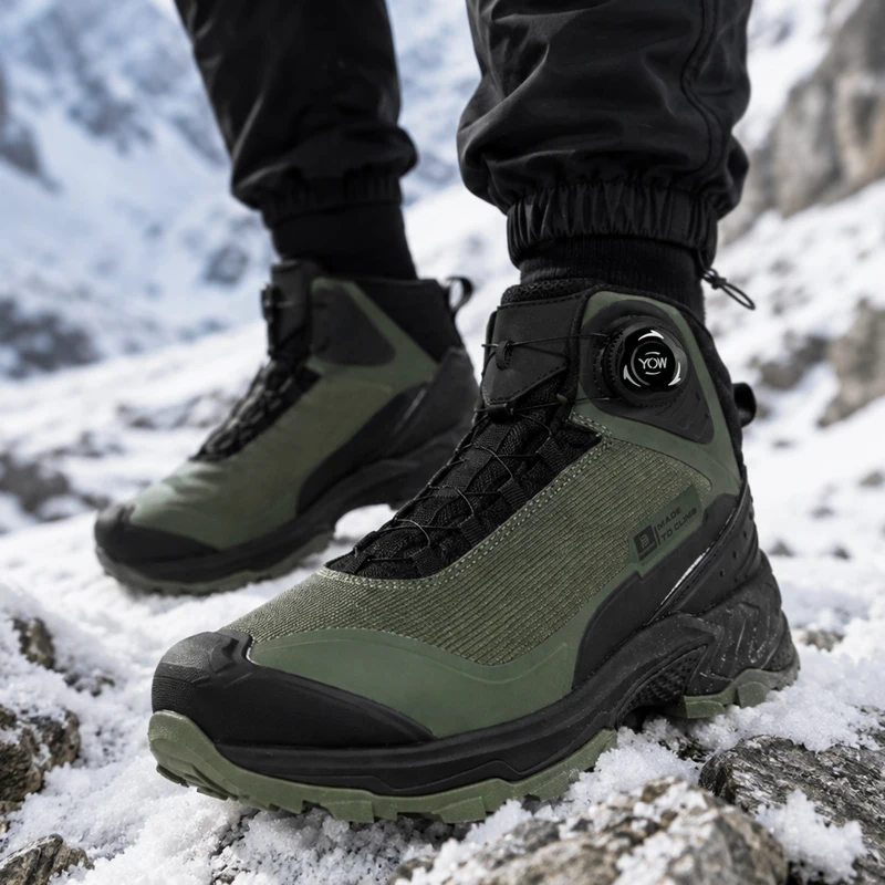 Baasploa Men Winter Boots Warm Plush High Top Sneakers Dial Closure Snow Shoes Water Resistant Non Slip Outdoor Walking Shoes