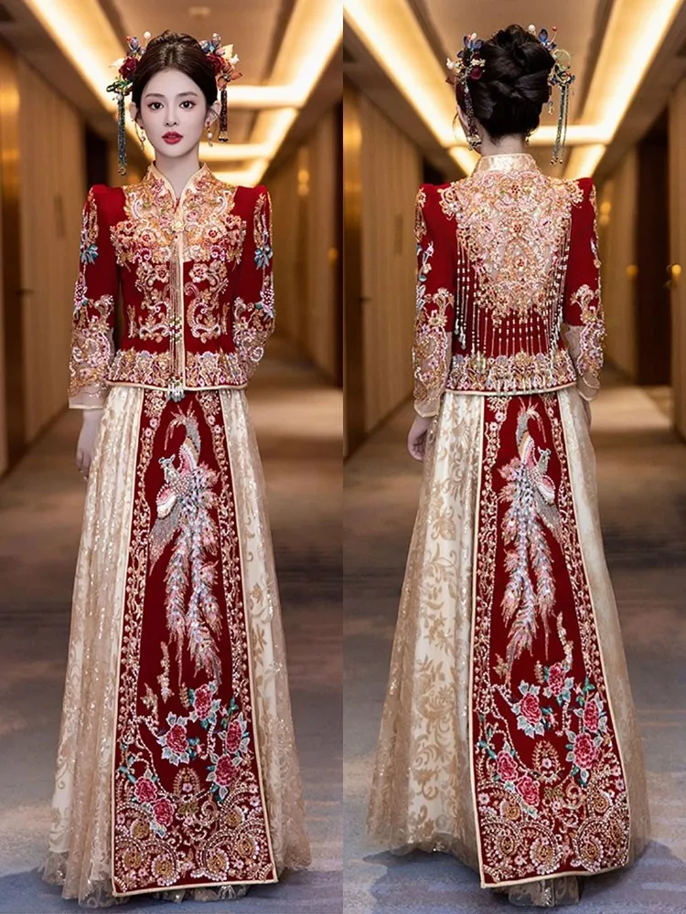 New wedding dress and attire large-sized for brides gowns men women dragon phoenix jackets