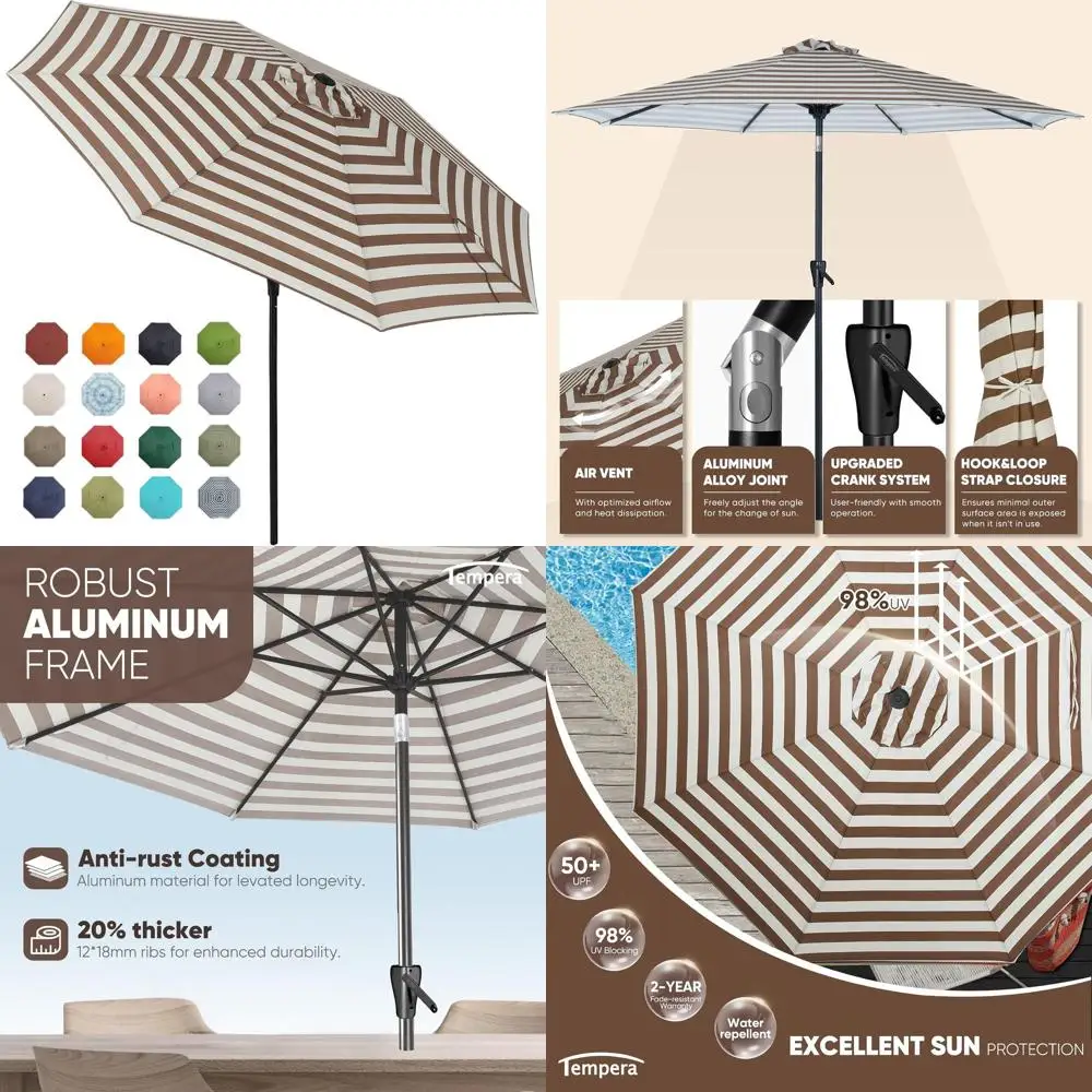 

Большой уличный зонт с кнопочным механизмом наклона и ручным приводом, прочной стойкой и устойчивым к выцветанию тентом